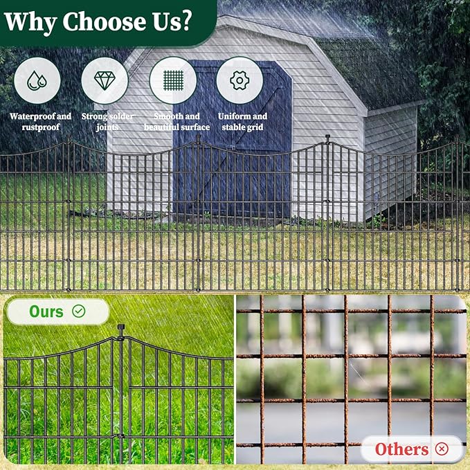 10 Panels No Dig Dog Fence Outdoor for Yard, 32 in(H) X 23.6 ft(L) Decorative Tall Garden Fence Animal Barrier, Rustproof Metal Wire Garden Edging and Borders, Temporary Fencing Stakes