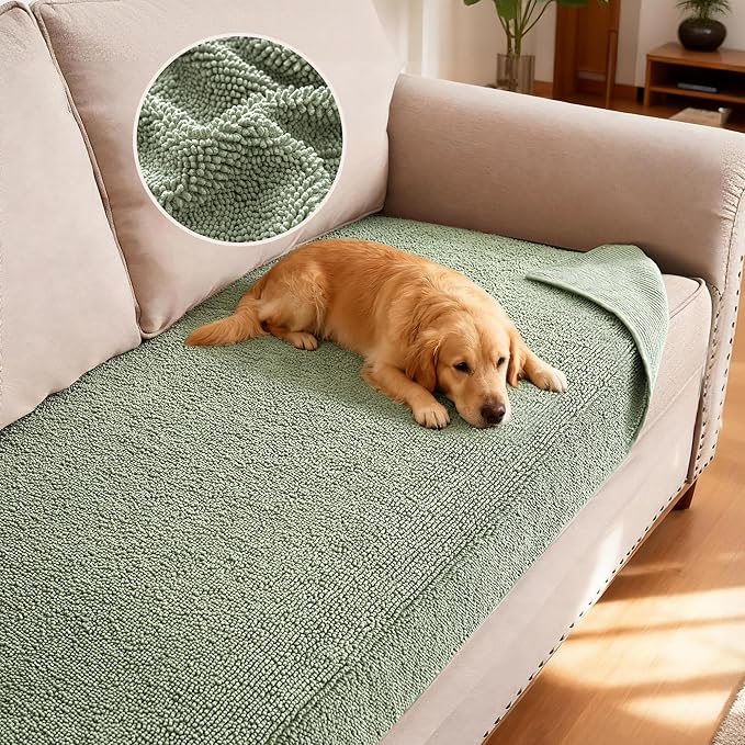 H.VERSAILTEX Non Slip Pet Couch Cover Chenille Dog Bed Protector Thick Soft Sofa Slipcover Pet Friendly Washable Couch Cushion Covers for Pets (30" x 53", Sea Foam)