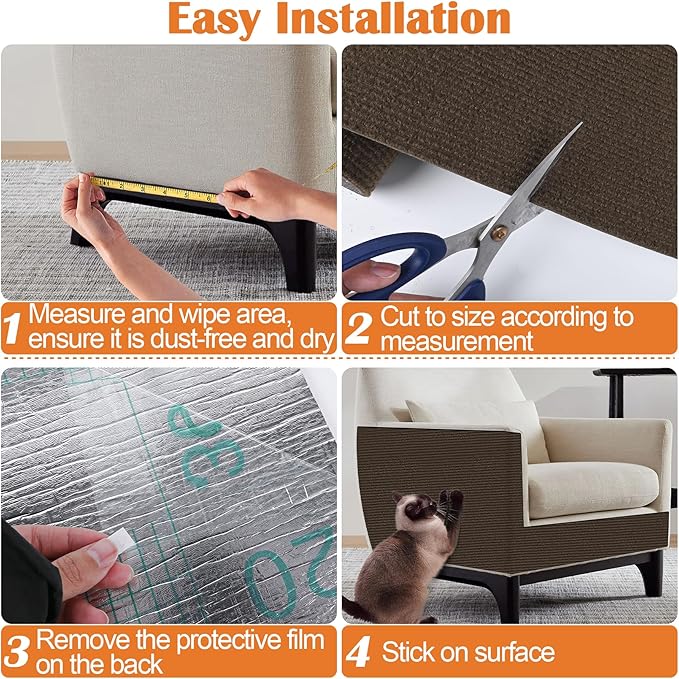Cat Scratch Furniture Protector - 158" x 15.8" Trimmable Self-Adhesive Cats Claws Scratch Pads, DIY Cat Climbing Couch Protector for Scratch Post Cat Tree Replacement Indoor (Brown)