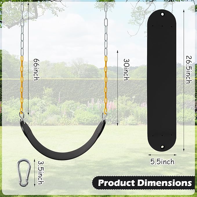 Sunnyglade 2PCS Swings Seats Heavy Duty with 66" Chain, Playground Swing Set Accessories Replacement with Snap Hooks, Support 250lb (2, Black)