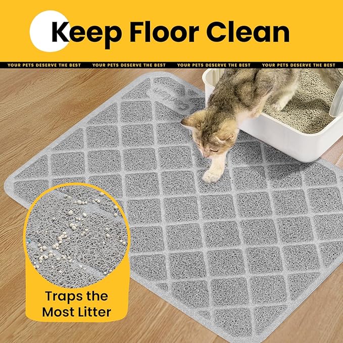 Cat Litter Mat Litter Trapping Mat, 30" x 20" Premium Durable PVC Grid Mesh with Scatter Control, Non-Slip, Less Waste Cat Litter Box Mat, Soft on Kitty’s Paws, Urine Waterproof