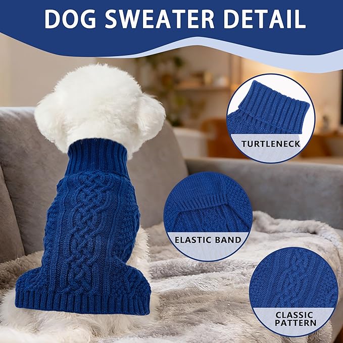 Dog Sweaters for Small Dogs Turtleneck Knit Dog Sweaters Lightweight Puppy Sweater Warm Winter Doggy Clothes Boy Sleeveless Chihuahua Clothes Pullover Doggy Coat for Cool Days (Navy Blue, Small)