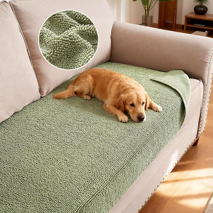 H.VERSAILTEX Non Slip Pet Couch Cover Chenille Dog Bed Protector Thick Soft Sofa Slipcover Pet Friendly Washable Couch Cushion Covers for Pets (30" x 70", Sage)