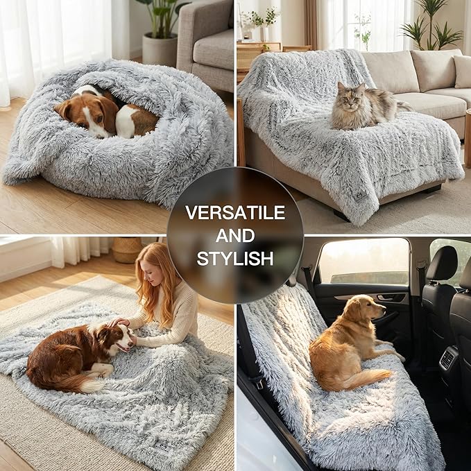PJYuCien Dog Blankets for Small Dogs Washable - Fluffy Fuzzy Cat Blanket for Couch, Puppy Throw for Furniture with Polyester Fleece, Super Soft Plush for Pet Kitten Doggy, Grey, 16" x 24"