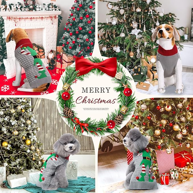 Dog Cat Ugly Christmas Sweater Boy Girl Xmas Pet Clothes Holiday Puppy Costume New Year Gifts for Small Medium Large Dogs Outfits (L, Grey Elf)
