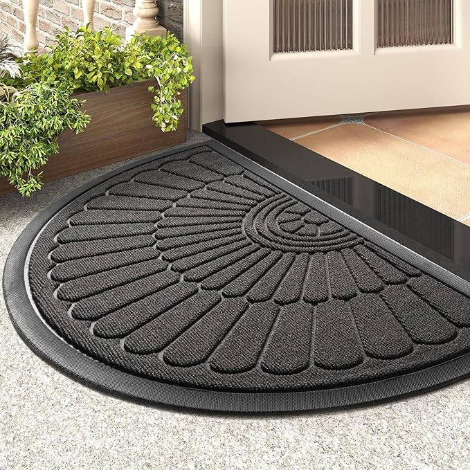 tchdio Door Mat Outdoor Indoor Entrance Doormat-Semicircular Durable Rubber Non Slip Front Door Mat for Outside Inside Entry Entryway Dirt Trapper WelcomeMat for Muddy Paws and Shoes-Grey 24”x36”