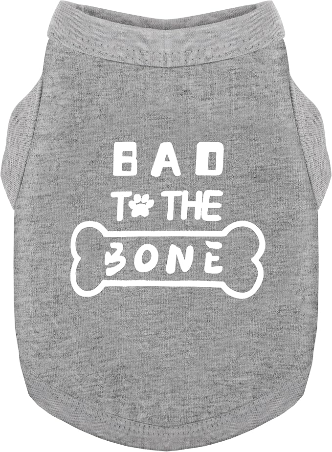 Discover Cozy Cotton Canine Wear: Soft, Lightweight, and Breathable Dog Shirt Vest with Eye-Catching Graphics(Bad to The Bone), Keeping Your Furry Friend Warm and Comfy! Grey XXL