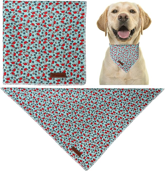 Summer Bandana - Cute Pet Bandana with Crabs Pattern, Adjustable Blue Puppy Bib, Washable Triangle Dog Scarf for Boy, Girl Dogs or Cats