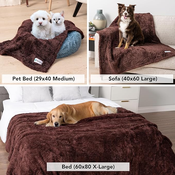PetAmi Dog Blanket for Large Dogs, Brown Fluffy Soft Sherpa Fleece for Puppies and Kittens, Calming Pet Throw for Bed, Washable Sofa Couch Cover, X-Large 60x80