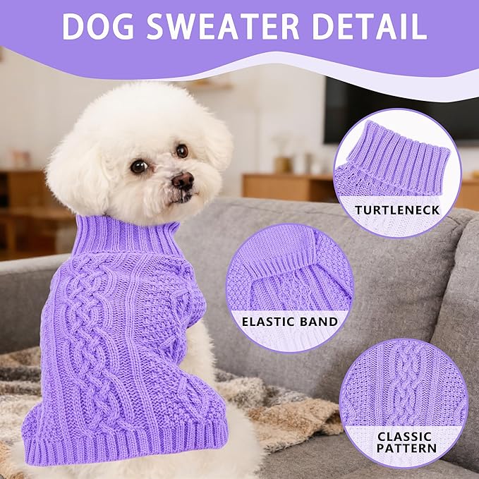 Dog Sweaters for Small Dogs Knit Puppy Sweater Fall Winter Dog Clothes Warm Sleeveless Chihuahua Clothes Doggy Turtleneck Pullover Sweater Solid Twisted Pet Cat Outfit(Purple, X-Small)