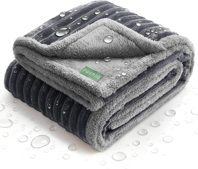 Waterproof Dog Blanket for Large Dogs - Washable Pet Throw Blanket for Couch Bed Protector, Cozy Fleece Calming Dog Blankets for Indoors & Outdoors, Dark Grey, 50"x60"