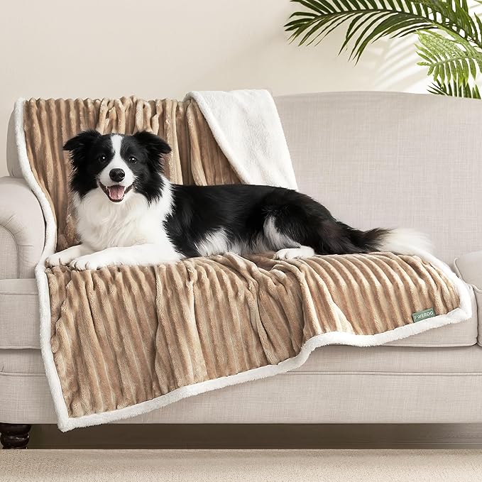 Waterproof Dog Blanket for Couch - Washable Medium Pet Blanket for Furniture Protector, Cozy Fleece Calming Dog Crate Blankets for Indoors & Outdoors, Linen, 40"x50"