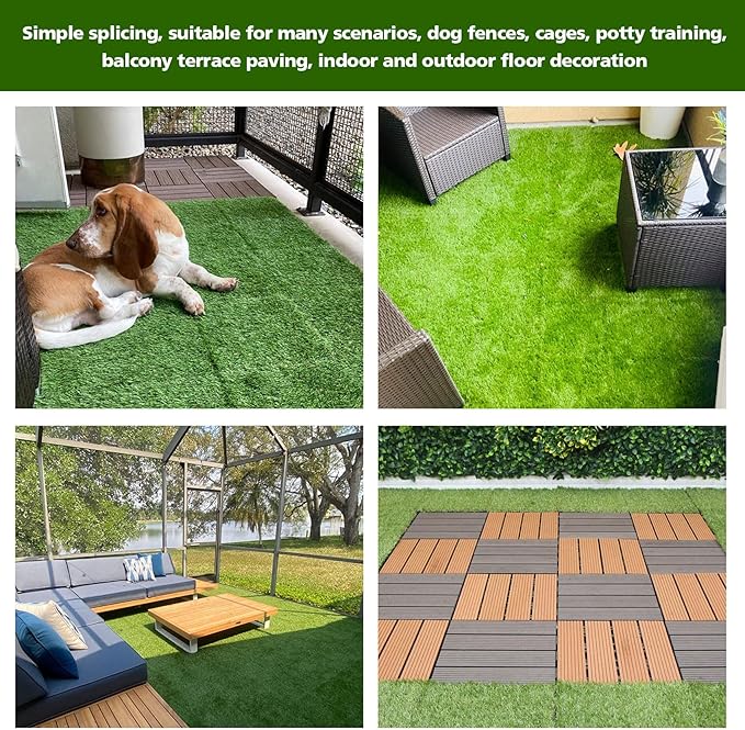 XLX TURF Interlocking Fake Grass Tiles Pad for Dogs Potty Training- 12" x 12" Pet Artificial Grass Squares with Drainage, 6 Pack