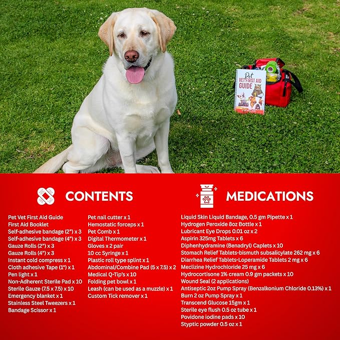 Cat & Dog First Aid Kit - Dog Emergency Kit, Health Supplies & Wound Care -with Thermometer, Bandages for Wounds - Essentials, Travel Bag (Large)