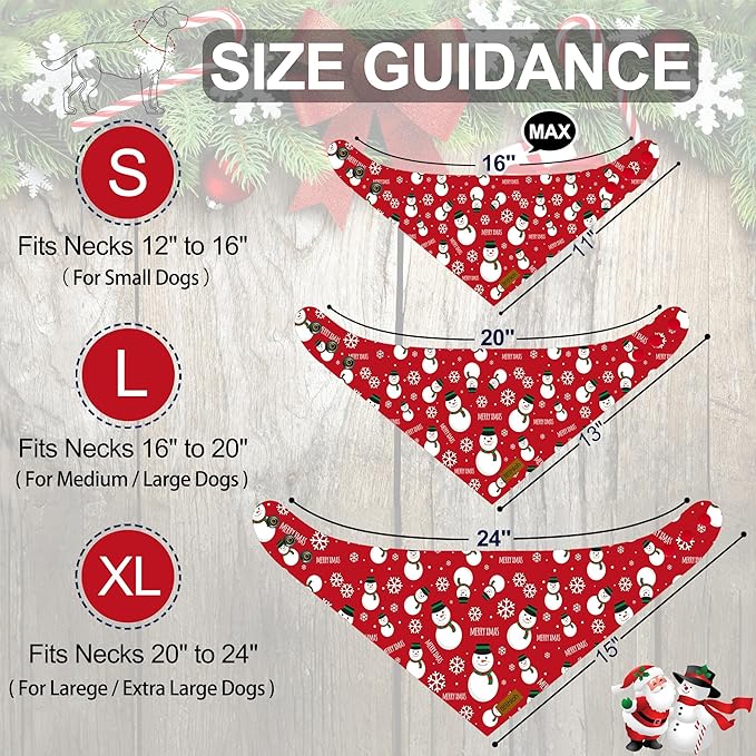 Christmas Dog Bandanas with Snap Button - 2 Pack Reversible Santa Claus Dog Scarf for Boy & Girl, Dog, Christmas Tree Holiday Bandana for Medium and Large Dogs (Large)