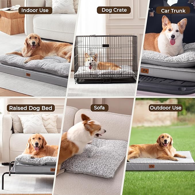 2-Pack Waterproof Dog Bed Medium Size Dogs, Plush Cushion & Orthopedic Egg-Crate Foam Mattress for Senior Dogs, Washable Dog Crate Bed with Removable Cover, Light Grey
