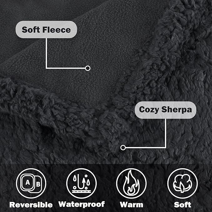 Kritter Planet Waterproof Bed Blanket for Dogs, Washable Stain Proof Pad Bed Cover, Reversible Leakproof Furniture Protector, Liquid Pee Proof Blanket for Couch Sofa, 80x60 inch, Queen Size, Black