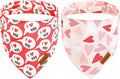 Valentines Dog Bandanas with Snap Button - 2 Pack Reversible Heart Dog Scarf for Boy & Girl, Premium Durable Fabric, Pet Bandana for Small Dogs (Small)
