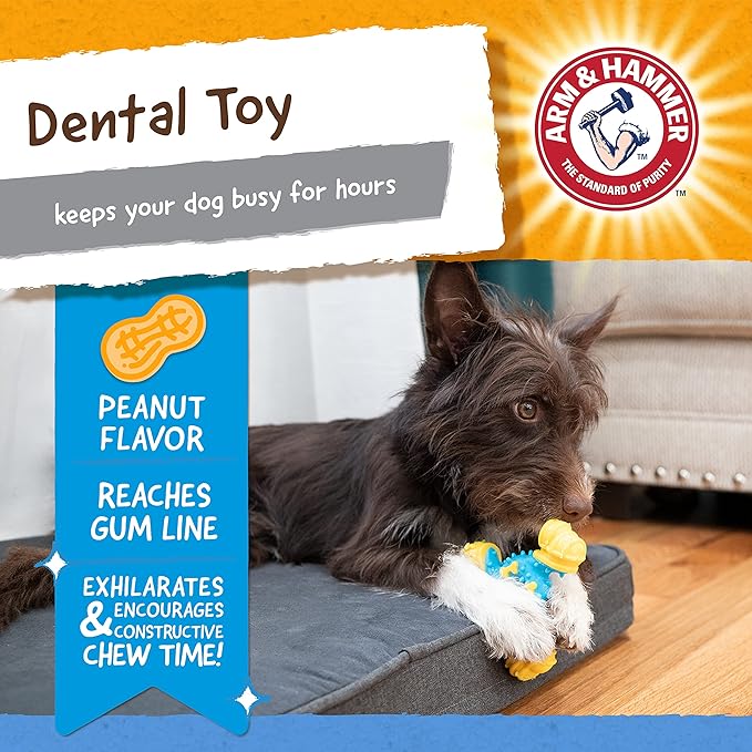 ARM & HAMMER for Pets Nubbies TriBone Dog Dental Toy Best Dog Chew Toy for Moderate Chewers Dog Dental Toy Helps Reduce Plaque & Tartar Peanut Butter Flavor Baking Soda (Pack of 24)
