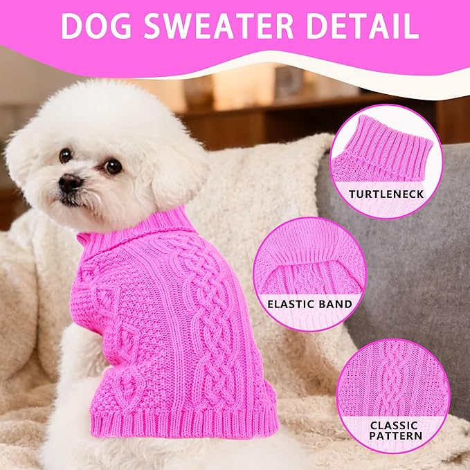 Dog Sweaters Small Dog Clothes Winter Turtleneck Puppy Sweater Warm Pet Cat Sweater Doggy Pullover Outfit with Twisted Design XS~XL(Pink, Large)