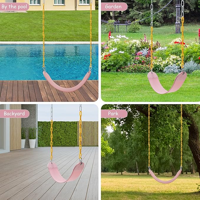 Sunnyglade 2PCS Swings Seats Heavy Duty with 66" Chain, Playground Swing Set Accessories Replacement with Snap Hooks, Support 250lb (2, Pastel Pink)