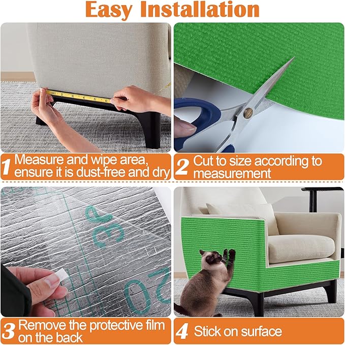 Cat Scratch Furniture Protector - 138" x 13.8" Trimmable Self-Adhesive Cats Claws Scratch Pads, DIY Cat Climbing Couch Protector for Scratch Post Cat Tree Replacement Indoor (Green)