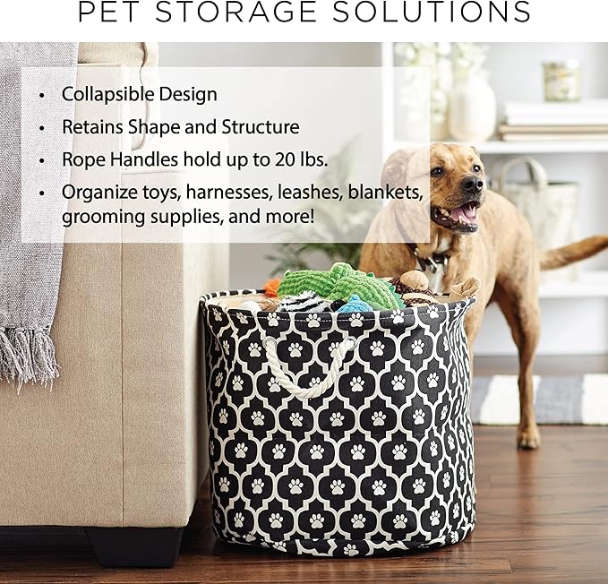 Bone Dry Pet Storage Collection Lattice Paw Print, Gray, Small Round