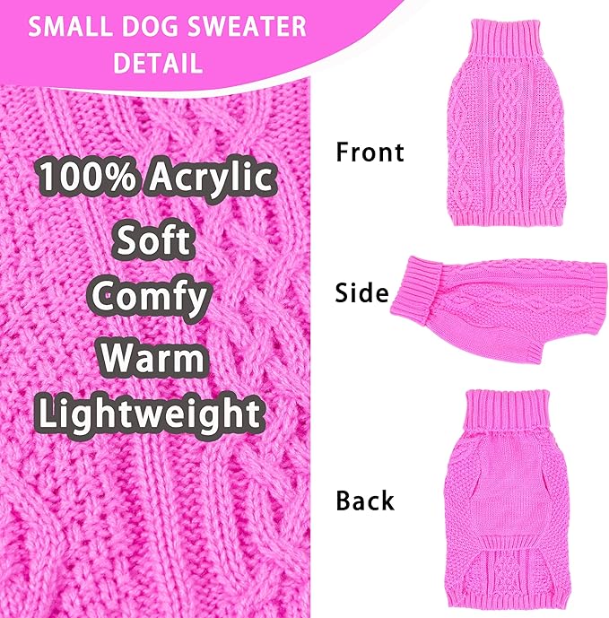 Dog Sweaters Small Dog Clothes Winter Turtleneck Puppy Sweater Warm Pet Cat Sweater Doggy Pullover Outfit with Twisted Design XS~XL(Pink, Large)