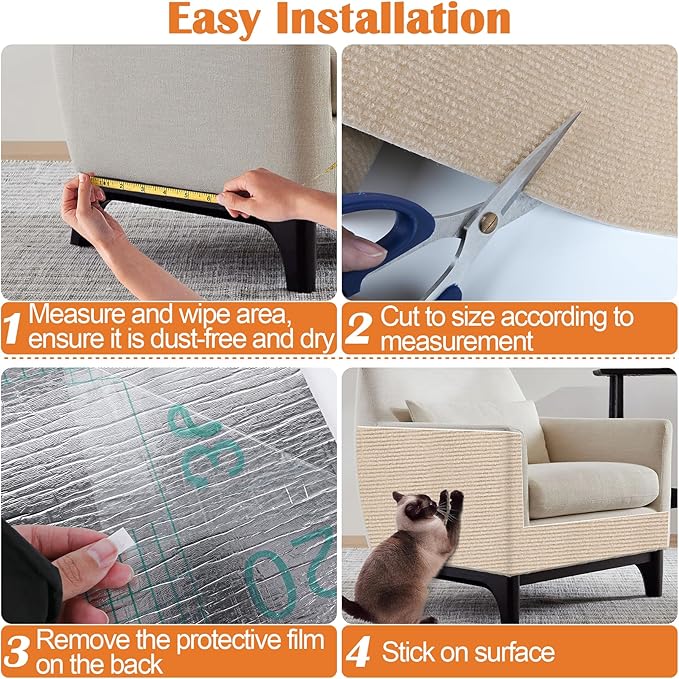Cat Scratch Furniture Protector - 138" x 13.8" Trimmable Self-Adhesive Cats Claws Scratch Pads, DIY Cat Climbing Couch Protector for Scratch Post Cat Tree Replacement Indoor (Khaki)