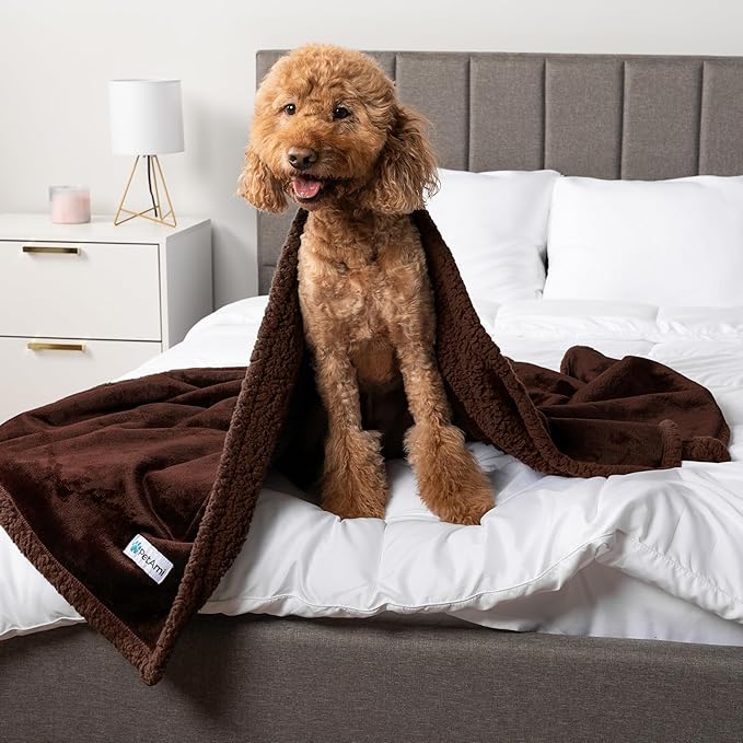 PetAmi Waterproof Dog Blanket for Medium Large Dog Puppy Cat Throw for Couch Cover Leakproof Protection, Sherpa Fleece, Reversible Soft Washable 60x40 Brown Brown
