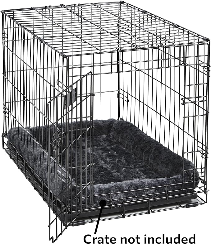 MidWest Homes for Pets QuietTime Dog Bed – Gray Faux Fur Bolster, Ultra-Soft and Machine Washable, Fits 48-Inch Crates and Carriers, for Extra-Large Breed Dogs