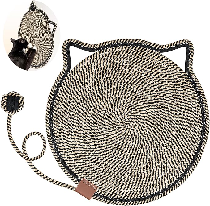 Cat Scratcher Mat, Natural Cotton Rope Cat Scratch Pad, 15.7'' Round Horizontal Floor Cat Scratching Pads for Indoor Cats, Cat Furniture Protector for Wall, Couch, Carpets, Sofas