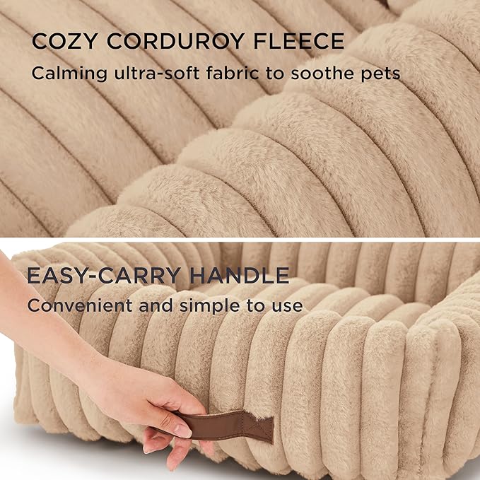 Bedsure ComfyFleece™ Cute Dog Beds Large Sized Dog - Washable Furry Pet Beds, Rectangle Orthopedic Corduroy Fleece Puppy Beds with Removable Zipper Cover, 36x27x8inches,Sandy Beige