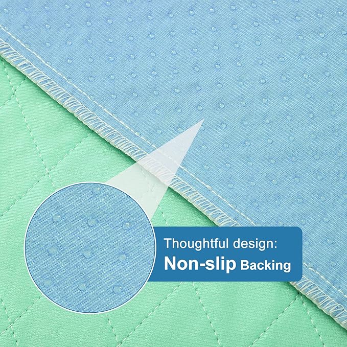 OUTCREATOR® Washable Bed Pads 34" x 56" (Pack of 2), Incontinence Mattress Protector, Anti-Slip Waterproof Underpads for Adults Kids Elderly Pets, Absorbency & Reusable Bedwetting Pads (Solid Green)