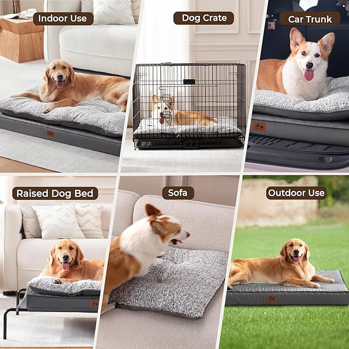 2-Pack Waterproof Dog Bed Medium Size Dogs, Plush Cushion & Orthopedic Egg-Crate Foam Mattress for Senior Dogs, Washable Dog Crate Bed with Removable Cover, Dark Grey