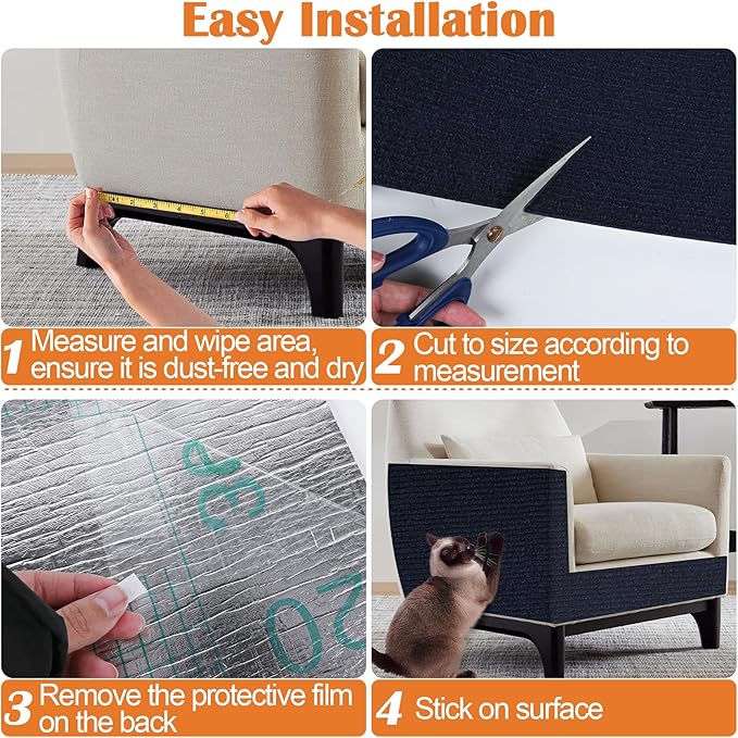 Cat Scratch Furniture Protector - 158" x 15.8" Trimmable Self-Adhesive Cats Claws Scratch Pads, DIY Cat Climbing Couch Protector for Scratch Post Cat Tree Replacement Indoor (Dark Blue)