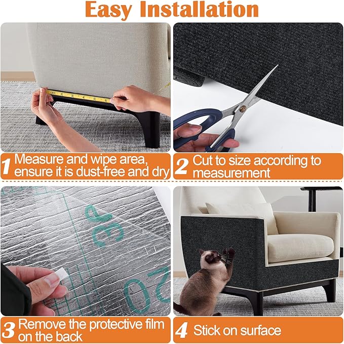 Cat Scratch Furniture Protector - 100" x 15.8" Trimmable Self-Adhesive Cats Claws Scratch Pads, DIY Cat Climbing Couch Protector for Scratch Post Cat Tree Replacement Indoor (Black)