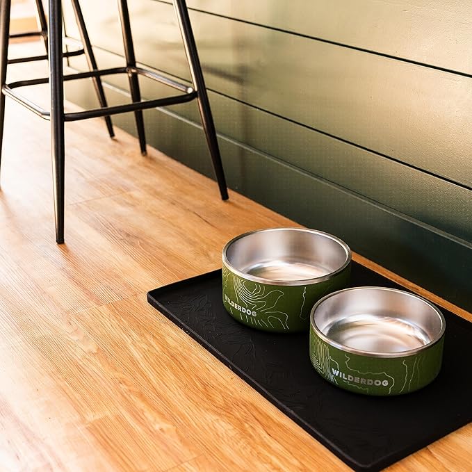 Wilderdog Silicone Pet Placemat Made with 100% Food-Grade Silicone Cone, BPA, PVC, and Phthalate-Free. Non-Toxic, Dishwasher Safe Feeding mat for Bowls with Spill Catcher and Raised Mountain Logo
